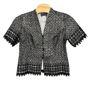 Alex Evenings Black & White Lace Overlay Short Sleeve Top